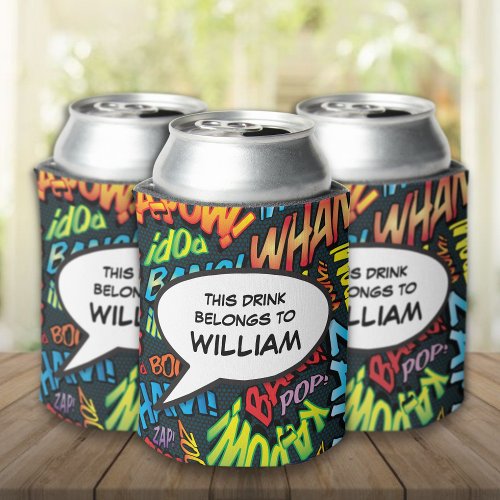 Modern Colorful Personalized Speech Bubble Fun Can Cooler