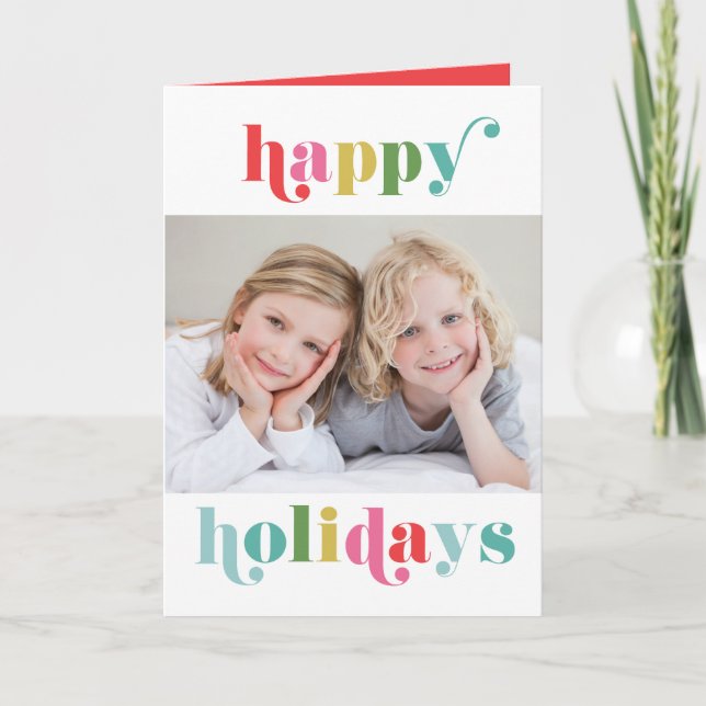 Modern Colorful Photo Happy Holiday Card (Front)