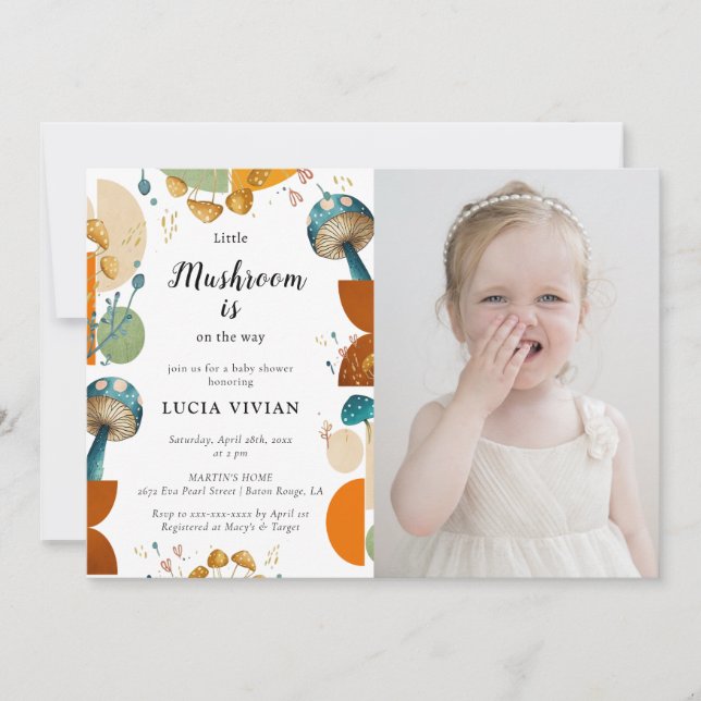 Modern Colorful Photo Mushroom Baby Shower Invitation (Front)