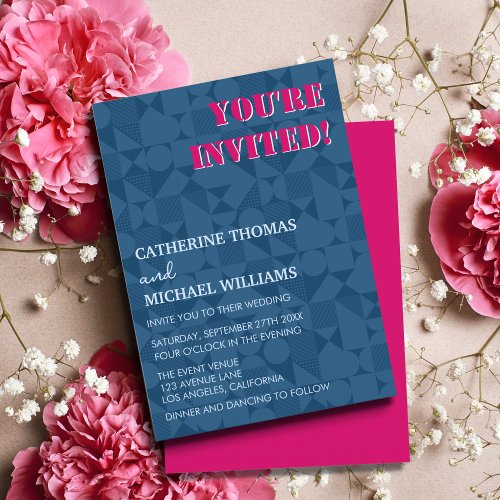 Modern Colorful Pink  Blue Geometric Wedding Invitation