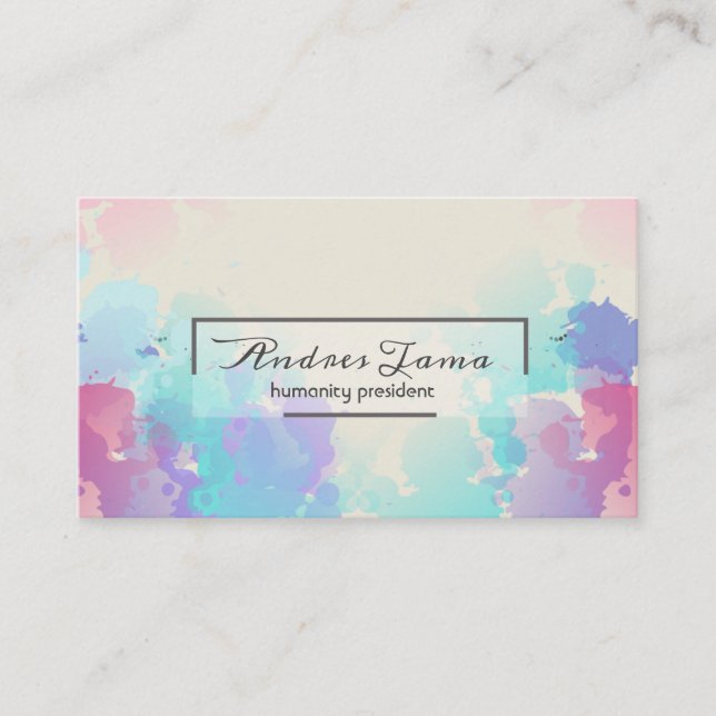 Modern Colorful Pink Blue Watercolor Business Card (Front)