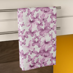 Modern Colorful Pink Butterflies Kitchen Towel