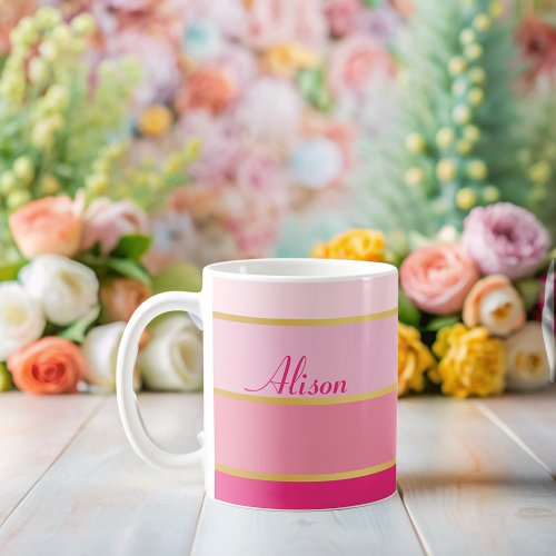 Modern Colorful Pink Colorblock Personalized Name  Coffee Mug
