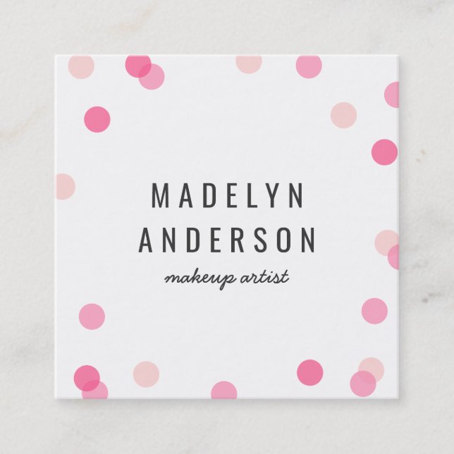 Modern Colorful Pink Confetti Square Business Card (Front)