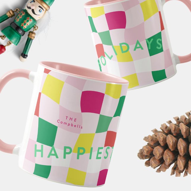 Modern Colorful Pink Disco Tartan Plaid Christmas Mug (Creator Uploaded)