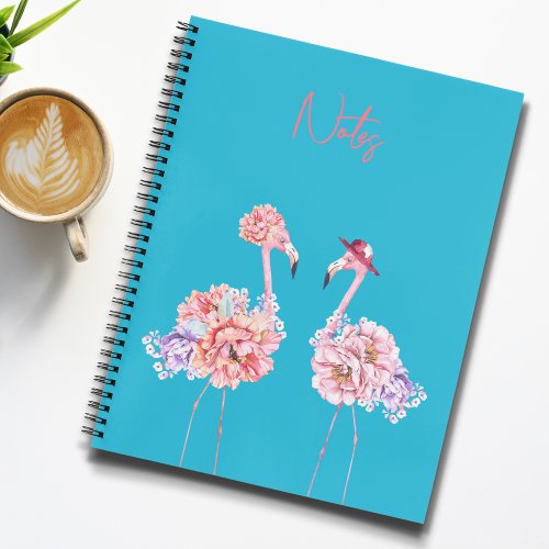 Modern Colorful Pink Flamingo Tropical Floral Bird Notebook