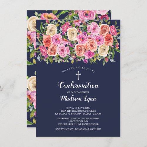 Modern Colorful Pink Floral CONFIRMATION Invitation