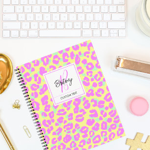 Modern Colorful Pink Leopard Skin Pattern Monogram Notebook