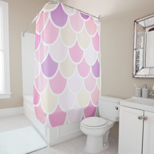 Modern Colorful Pink Mermaid Scales Pattern Shower Curtain