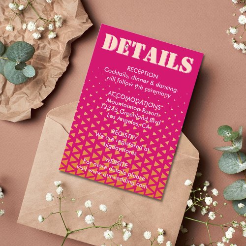 Modern Colorful Pink  Orange Geometric Wedding Enclosure Card