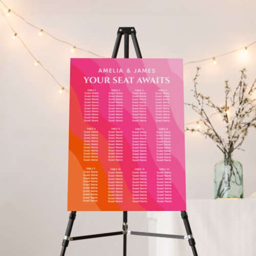modern Colorful Pink Orange wedding Seating Chart  Foam Board