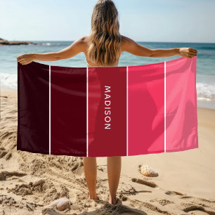 Modern Colorful Pinks Colorblock Personalized Name Beach Towel