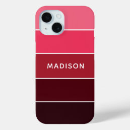 Modern Colorful Pinks Colorblock Personalized Name iPhone 15 Case