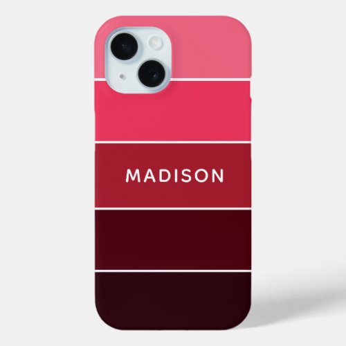 Modern Colorful Pinks Colorblock Personalized Name iPhone 15 Case