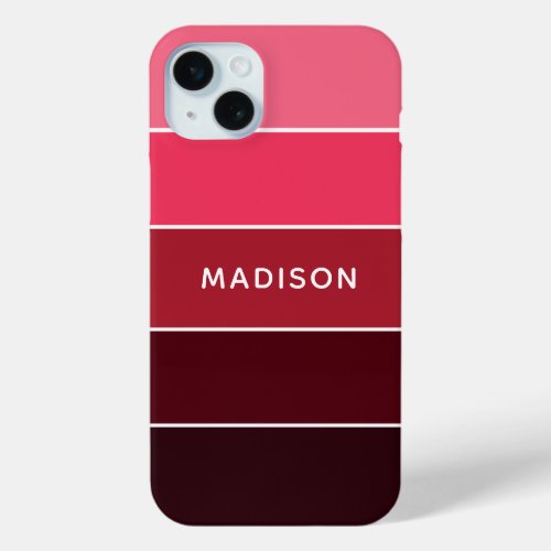 Modern Colorful Pinks Colorblock Personalized Name iPhone 15 Plus Case