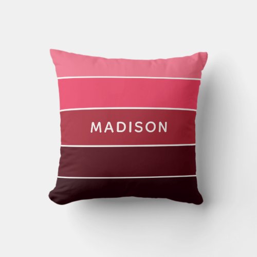 Modern Colorful Pinks Colorblock Personalized Name Throw Pillow