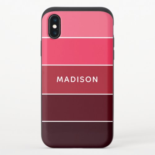 Modern Colorful Pinks Colorblock Personalized Name iPhone X Slider Case