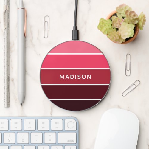 Modern Colorful Pinks Colorblock Personalized Name Wireless Charger