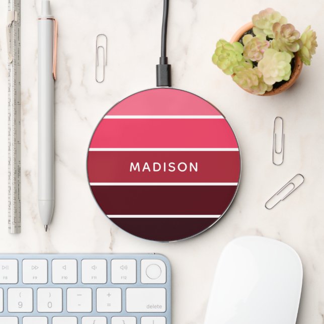 Modern Colorful Pinks Colorblock Personalized Name Wireless Charger (Desk)