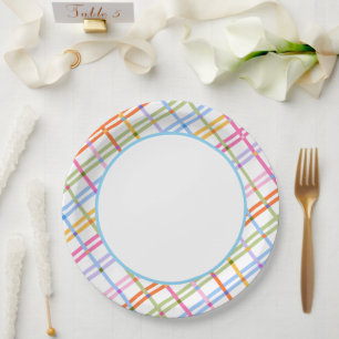 Modern Colorful Plaid Baby Shower Theme Blue Paper Plates