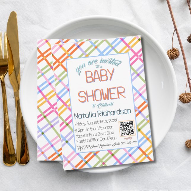 Modern Colorful Plaid Baby Shower Theme Invitation (Creator Uploaded)