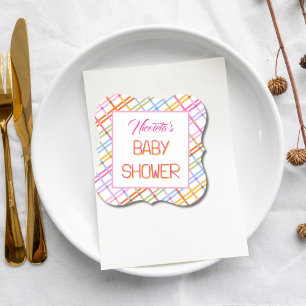 Modern Colorful Plaid Baby Shower Theme Paper Coaster
