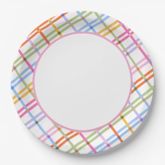 Modern Colorful Plaid Baby Shower Theme Paper Plates