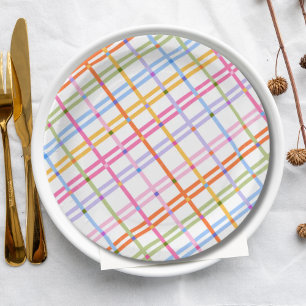 Modern Colorful Plaid Baby Shower Theme Paper Plates