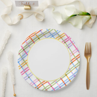Modern Colorful Plaid Baby Shower Theme Yellow Paper Plates