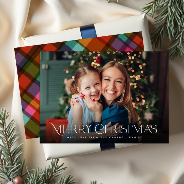 Modern Colorful Plaid Full Bleed Christmas Photo Holiday Card (Creator Uploaded)