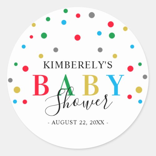 Modern Colorful Polka Dot Unisex Baby Shower Classic Round Sticker