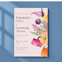 Modern Colorful Poppy Garden Wedding Invitation