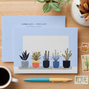 Modern colorful Potted house Plants Wedding Envelope