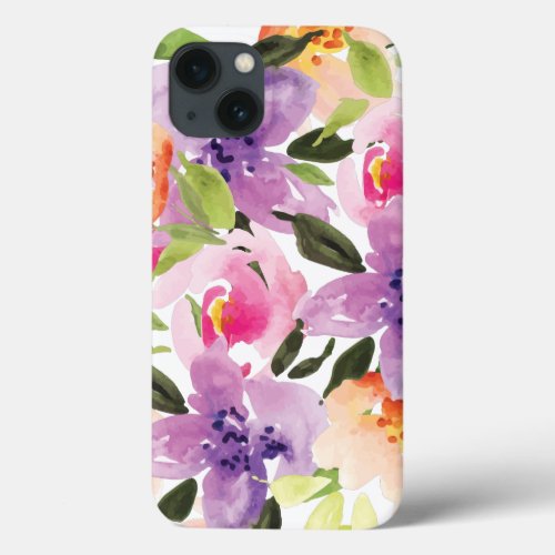Modern Colorful Preppy Watercolor Boho Flowers iPhone 13 Case