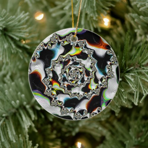 Modern Colorful Psychedelic Spiral Fractal Ceramic Ornament