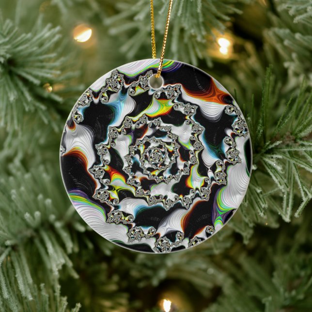 Modern Colorful Psychedelic Spiral Fractal Ceramic Ornament (Tree)