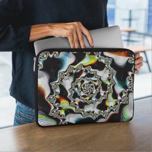 Modern Colorful Psychedelic Spiral Fractal Laptop Sleeve