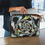 Modern Colorful Psychedelic Spiral Fractal Laptop Sleeve<br><div class="desc">This laptop sleeve features an abstract,  psychedelic spiral fractal art in black and white with yellow,  orange,  blue,  and green accents.</div>