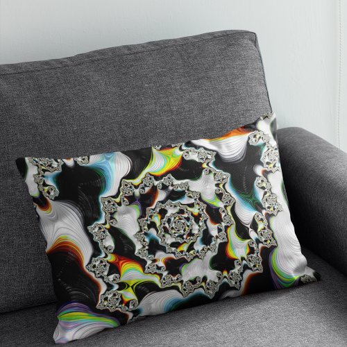 Modern Colorful Psychedelic Spiral Fractal Lumbar Pillow