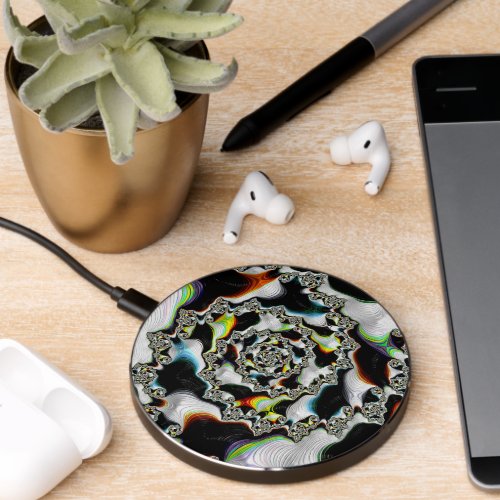 Modern Colorful Psychedelic Spiral Fractal Wireless Charger
