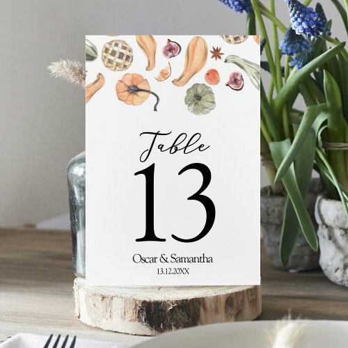 Modern Colorful Pumpkin Autumn  Table Number