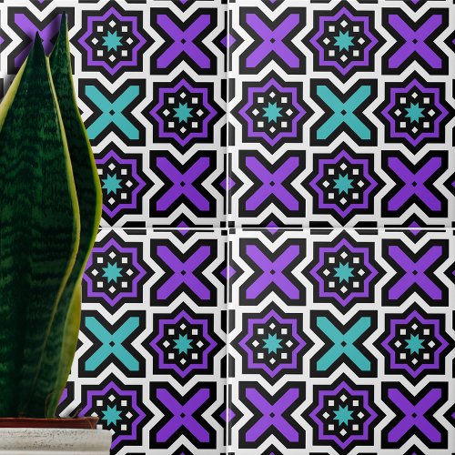 Modern Colorful Purple Teal Geometric Pattern Ceramic Tile