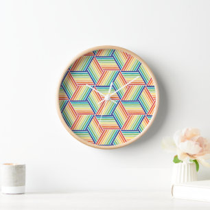 Modern Colorful Rainbow Cube Pattern Clock