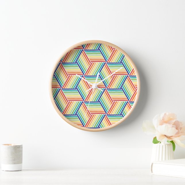 Modern Colorful Rainbow Cube Pattern Clock (Home)