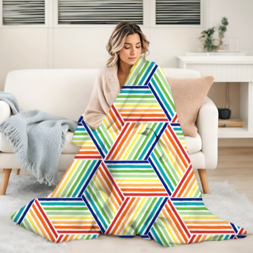 Modern Colorful Rainbow Cube Pattern Fleece Blanket