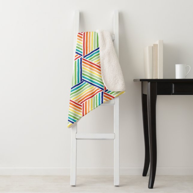 Modern Colorful Rainbow Cube Pattern Sherpa Blanket (In Situ)