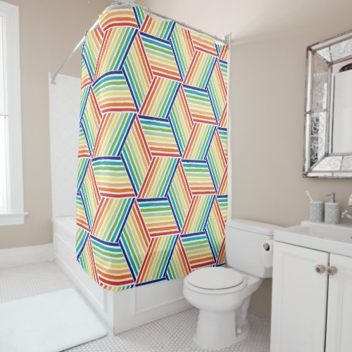 Modern Colorful Rainbow Cube Pattern Shower Curtain