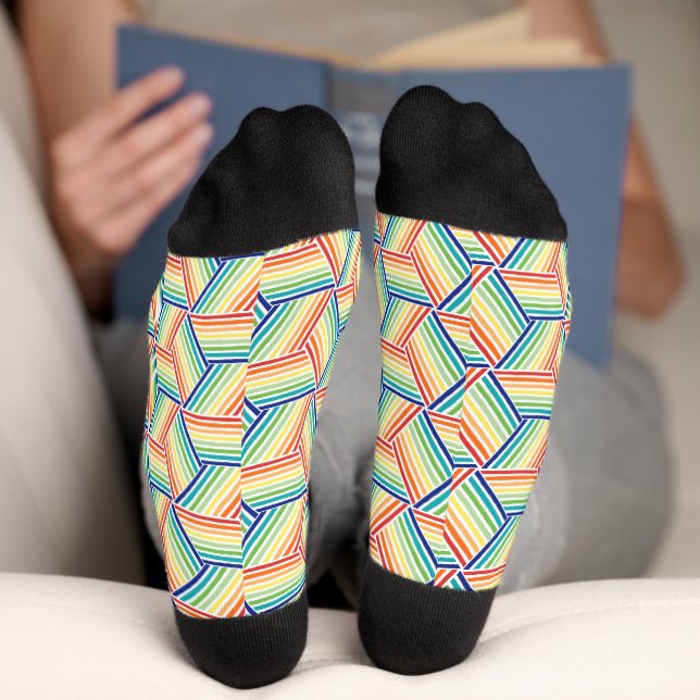 Modern Colorful Rainbow Cube Pattern Socks (Bottom)