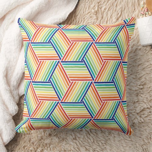 Modern Colorful Rainbow Cube Pattern Throw Pillow