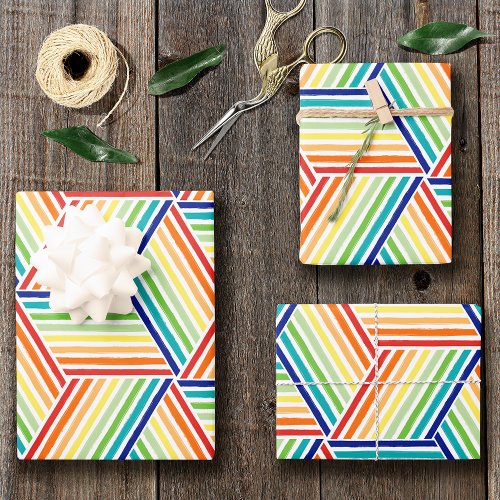 Modern Colorful Rainbow Cube Pattern Wrapping Paper Sheets